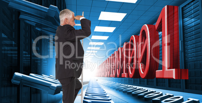 Composite image of mature businessman standing on ladder