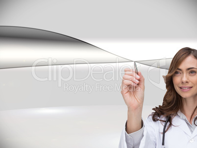 Composite image of smiling doctor pointing