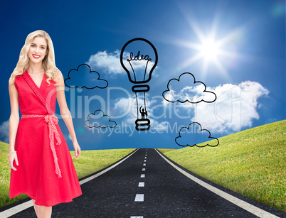 Composite image of smiling blonde walking