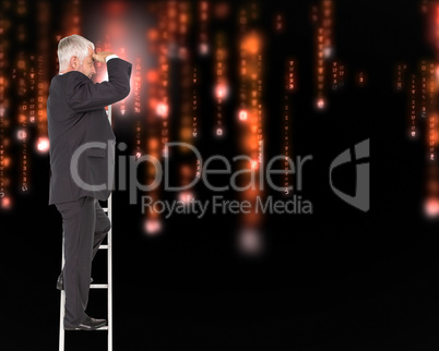 Composite image of mature businessman standing on ladder