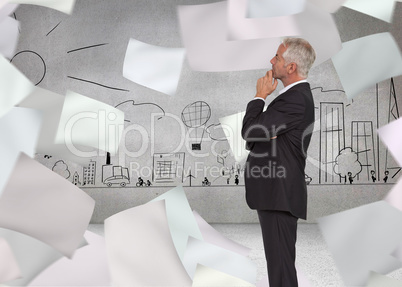 Composite image of thoughtful mature businessman posing