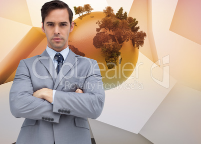 Composite image of young businessman looking at camera
