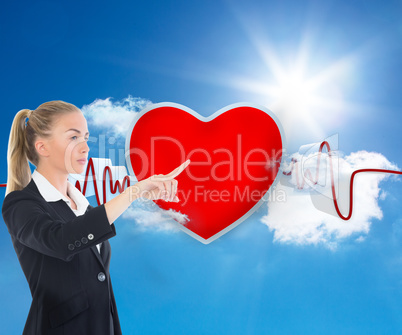 Composite image of businesswoman pointing somewhere