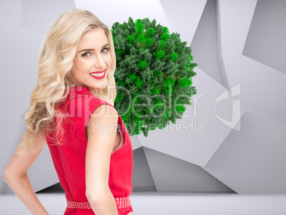 Composite image of smiling blonde standing hands on hips