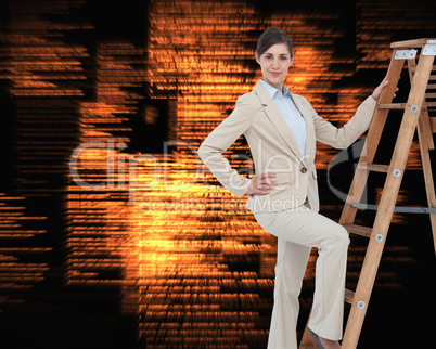 Composite image of smiling businesswoman climbing the career lad