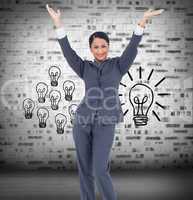 Composite image of cheering businesswoman