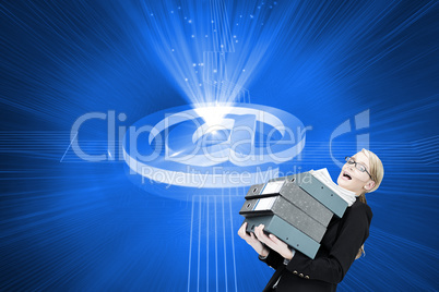 Composite image of businesswoman carrying folders