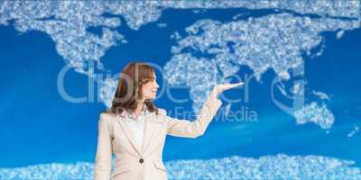 Composite image of businesswoman with empty hand open