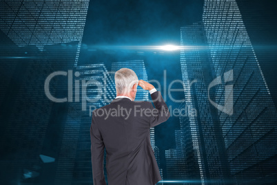 Composite image of rear view of mature businessman looking away