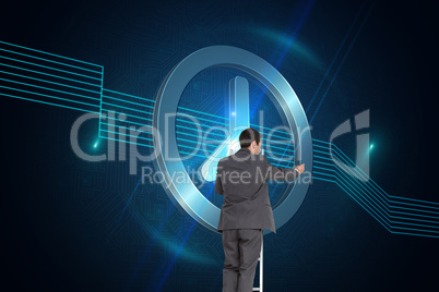 Composite image of businessman standing on ladder