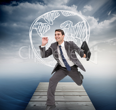 Composite image of cheerful businessman in a hury