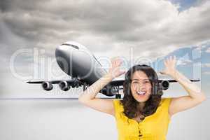 Composite image of smiling casual young woman posing