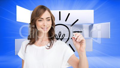 Composite image of smiling businesswoman holding marker