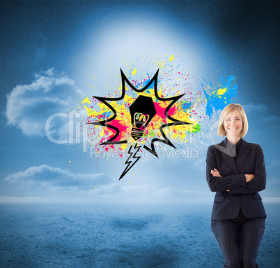 Composite image of friendly businesswoman smiling at the camera