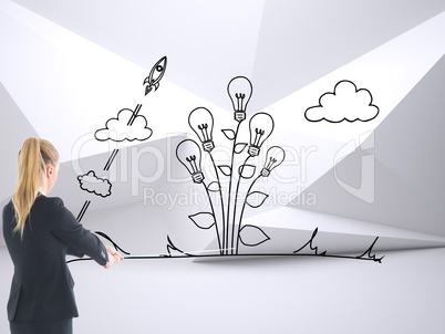 Composite image of businesswoman pulling a rope