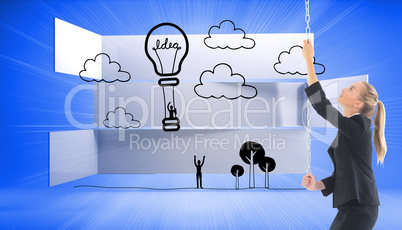 Composite image of businesswoman pulling a chain