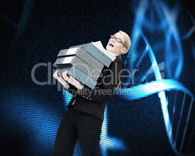 Composite image of businesswoman carrying folders