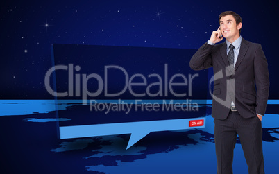 Composite image of happy businessman phoning