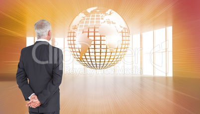 Composite image of rear view of mature businessman posing