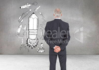 Composite image of rear view of serious businessman posing