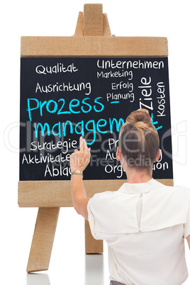 Composite image of businesswoman touching something