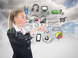 Composite image of businesswoman pointing somewhere