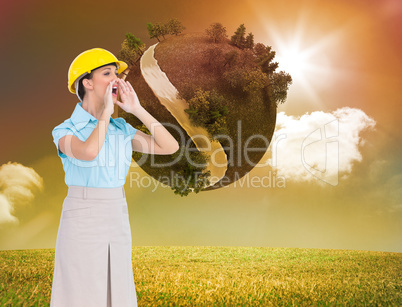 Composite image of attractive architect shouting