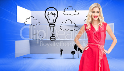 Composite image of smiling blonde standing hands on hips