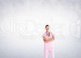 Composite image of beautiful nurse standing in front of the came