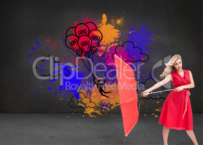 Composite image of elegant blonde holding umbrella