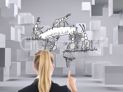 Composite image of business woman pointing somewhere