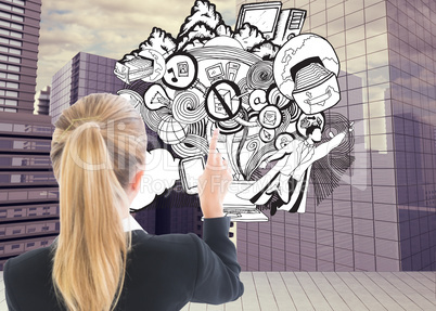 Composite image of businesswoman pointing somewhere