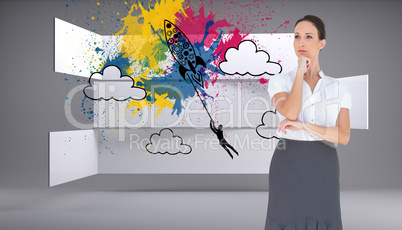 Composite image of pensive elegant businesswoman posing