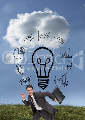 Composite image of cheerful businessman in a hury Composite image of cheerful businessman in a hury