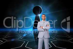 Composite image of assertive businessman on phone
