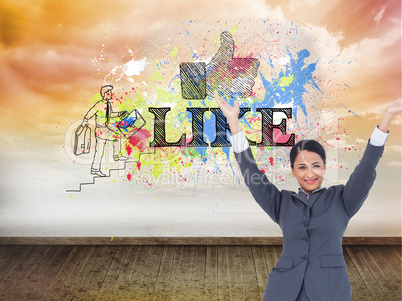 Composite image of cheering businesswoman