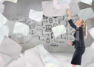 Composite image of businesswoman pulling a chain