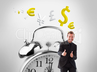 Composite image of businessman with thumbs up in a meeting