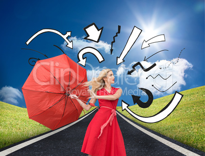 Composite image of elegant blonde holding umbrella Composite image of elegant blonde holding umbrella