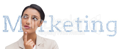 Composite image of smiling businesswoman thinking