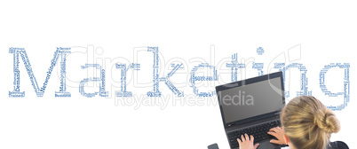 Composite image of businesswoman sitting on swivel chair with la