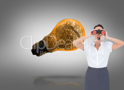 Composite image of shocked elegant businesswoman looking through