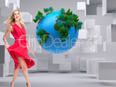 Composite image of smiling blonde walking