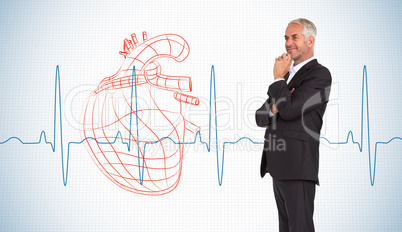 Composite image of happy businessman looking away