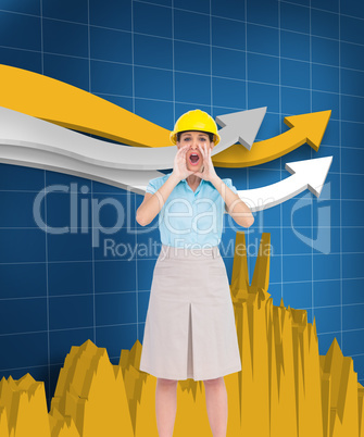 Composite image of attractive architect shouting at camera