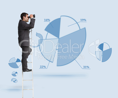 Composite image of businessman standing on ladder