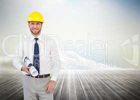 Composite image of cheerful young architect posing