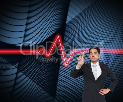 Composite image of unsmiling asian businessman pointing