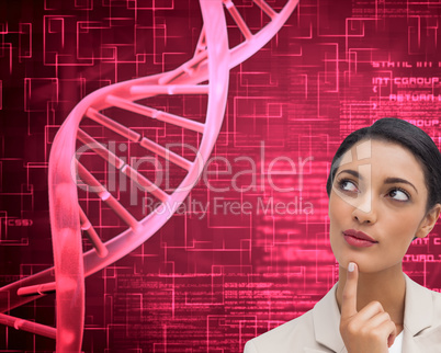 Composite image of smiling businesswoman thinking