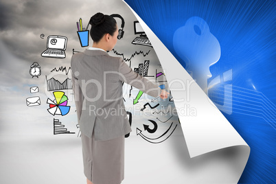 Composite image of asian businesswoman pointing